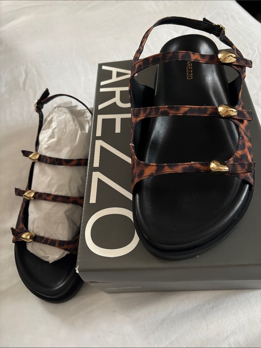 AREZZO Leopard-Print Strappy Slide Sandals - Black/Brown